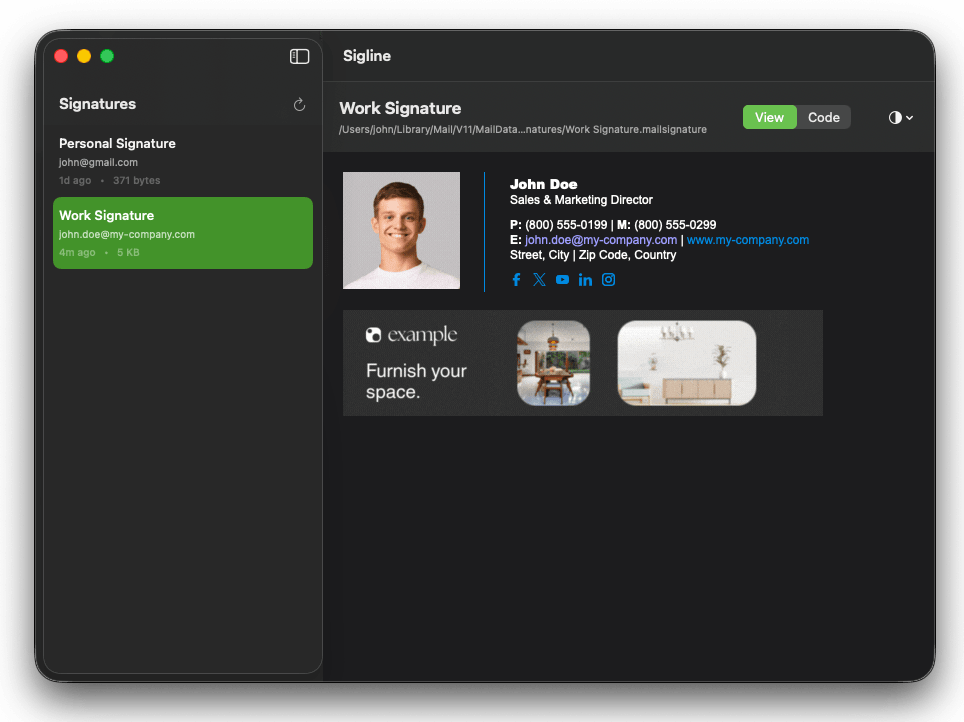 Sigline editor interface